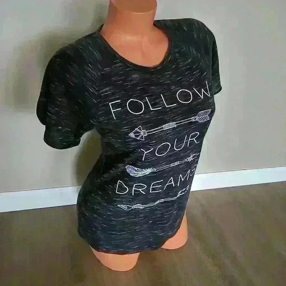 Follow Your Dreams Women's Gray Hi Low Marled SS Tee Shirt Size Small - Picture 2 of 7